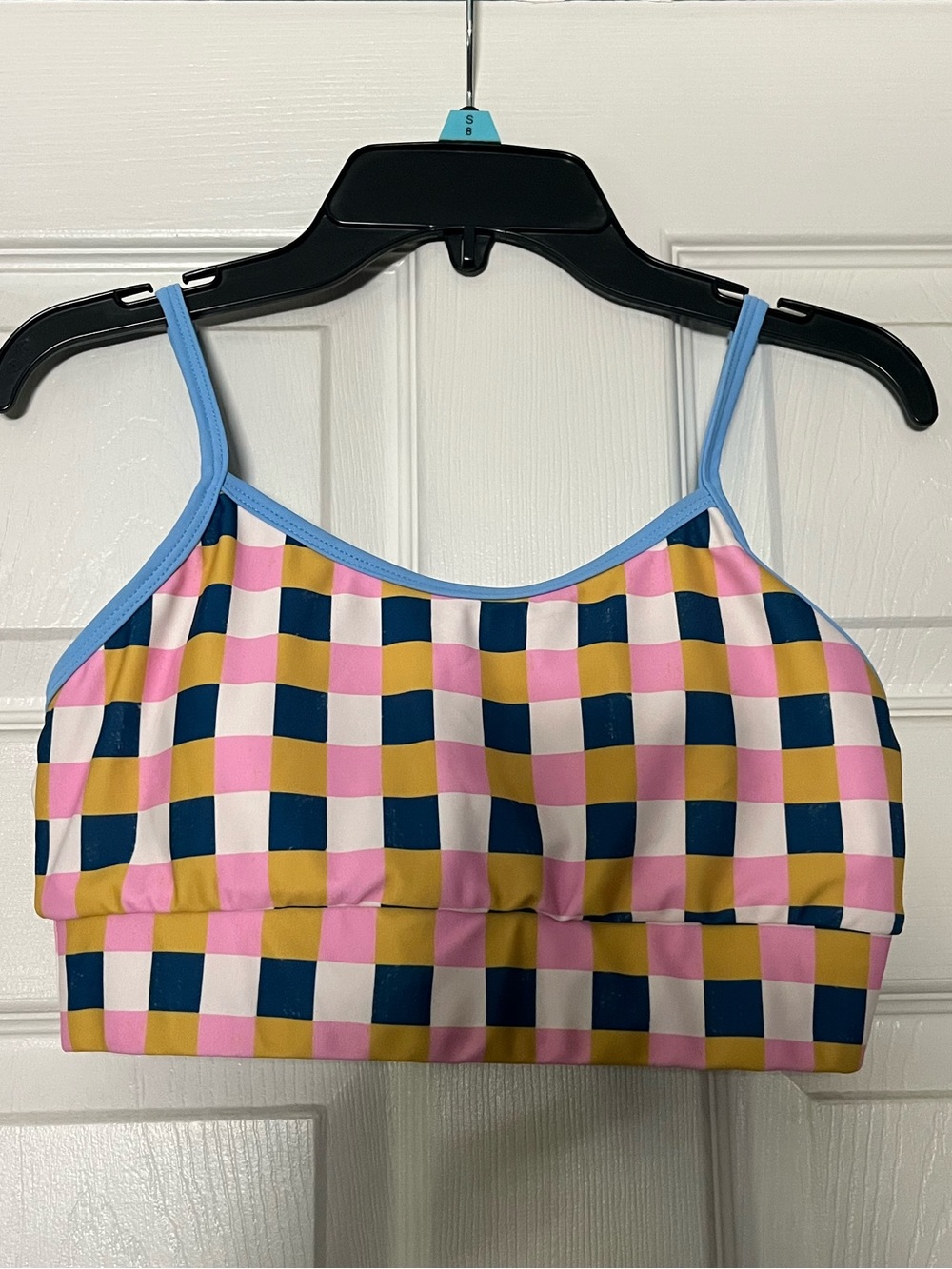 Lime Ricki Pink Navy Yellow Checkered Swim Bikini Top
